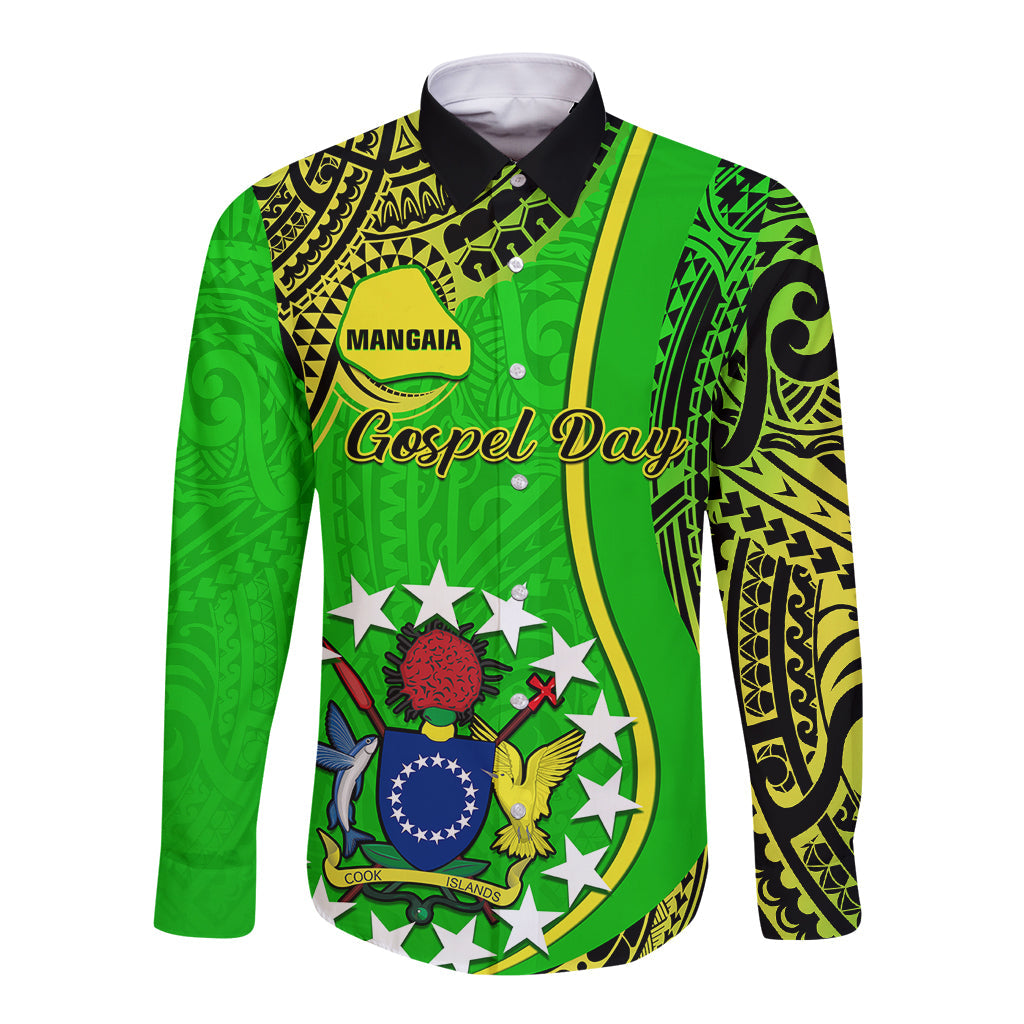 Personalised Cook Islands Long Sleeve Button Shirt Mangaia Gospel Day Green Version