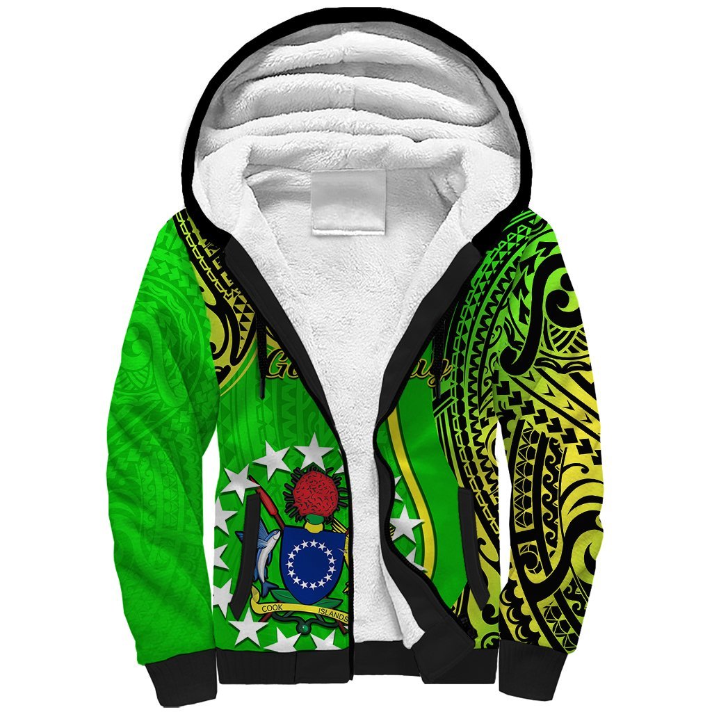 Personalised Cook Islands Sherpa Hoodie Mangaia Gospel Day Green Version