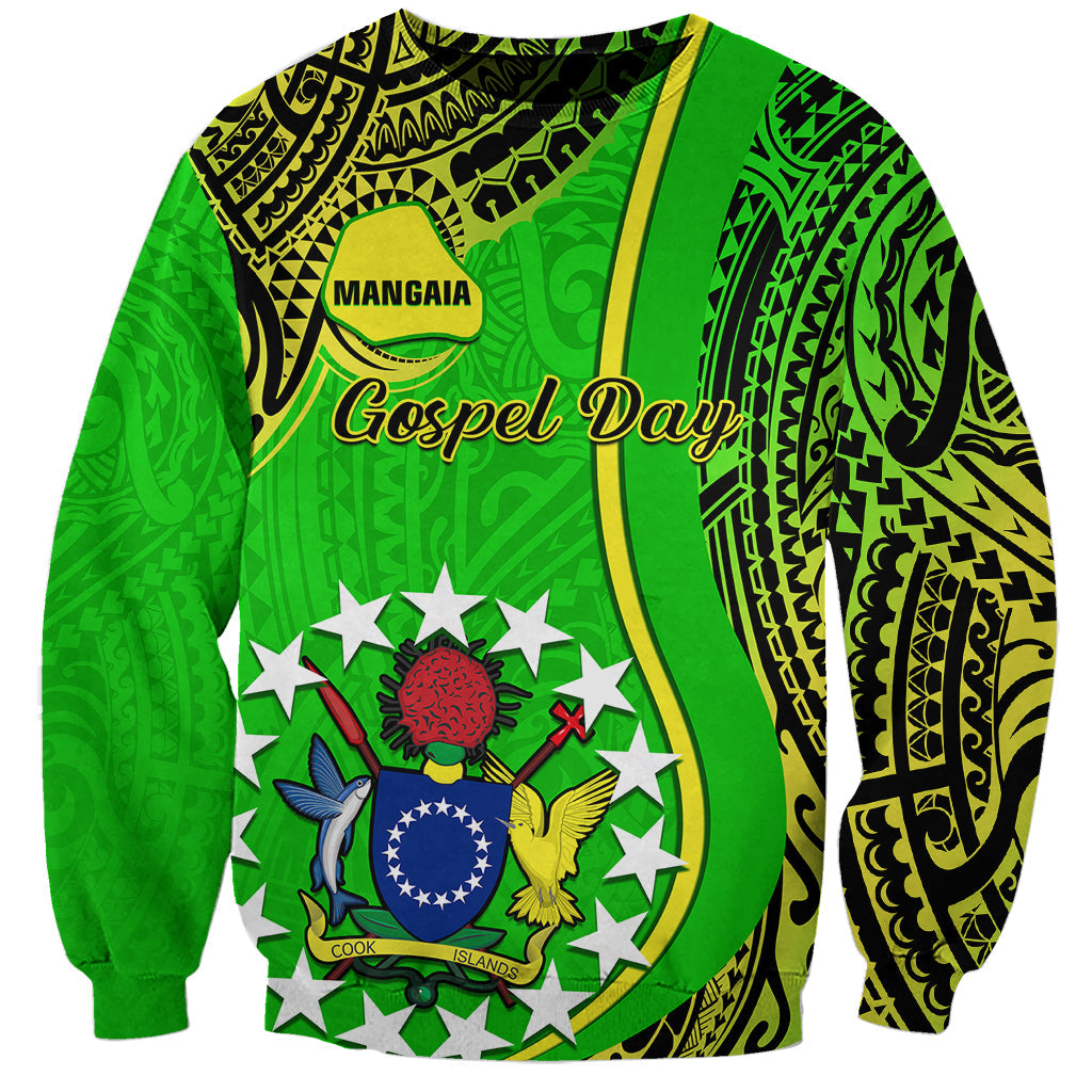 Personalised Cook Islands Sweatshirt Mangaia Gospel Day Green Version