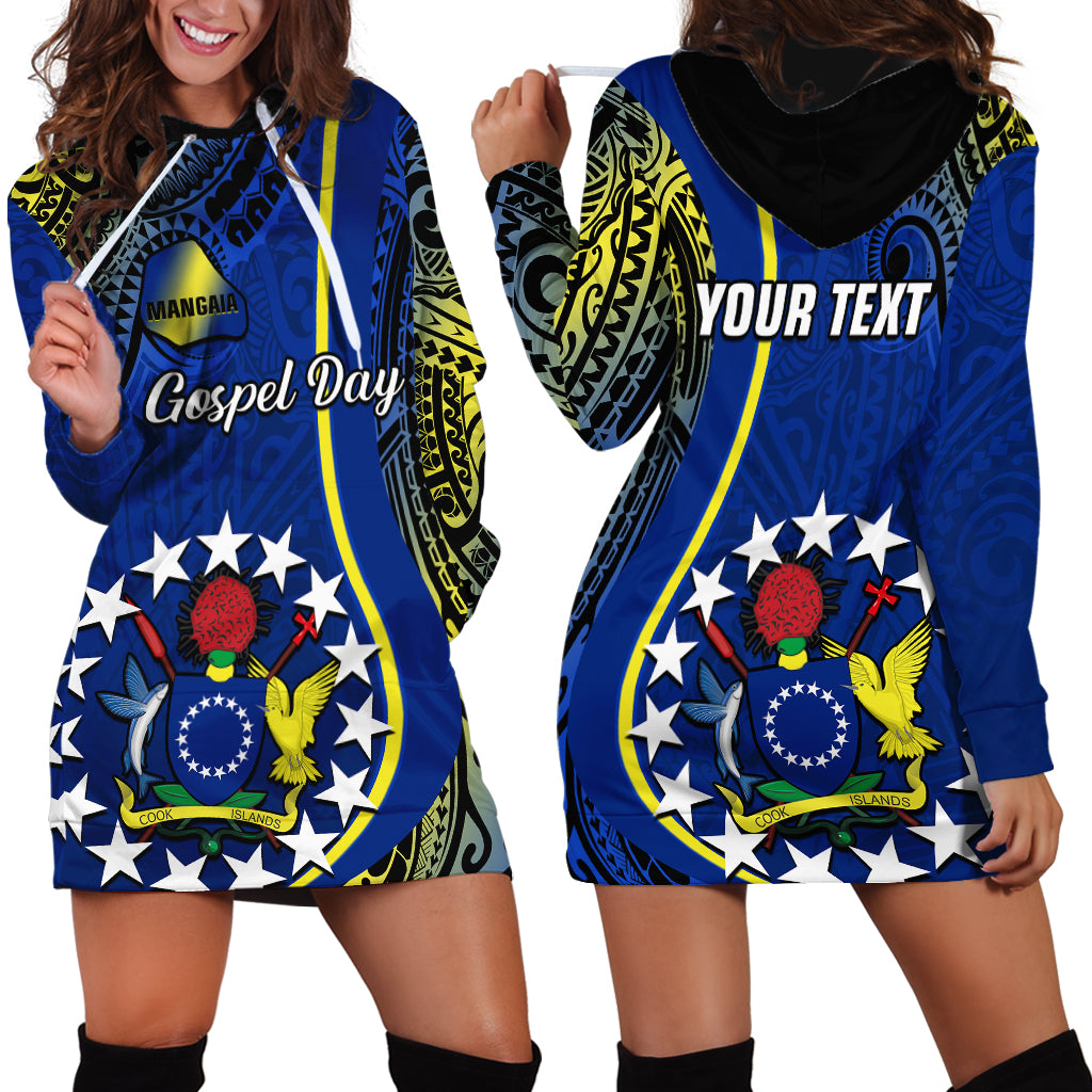 Personalised Cook Islands Hoodie Dress Mangaia Gospel Day Blue Version