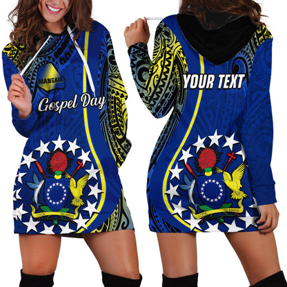 Personalised Cook Islands Hoodie Dress Mangaia Gospel Day Blue Version