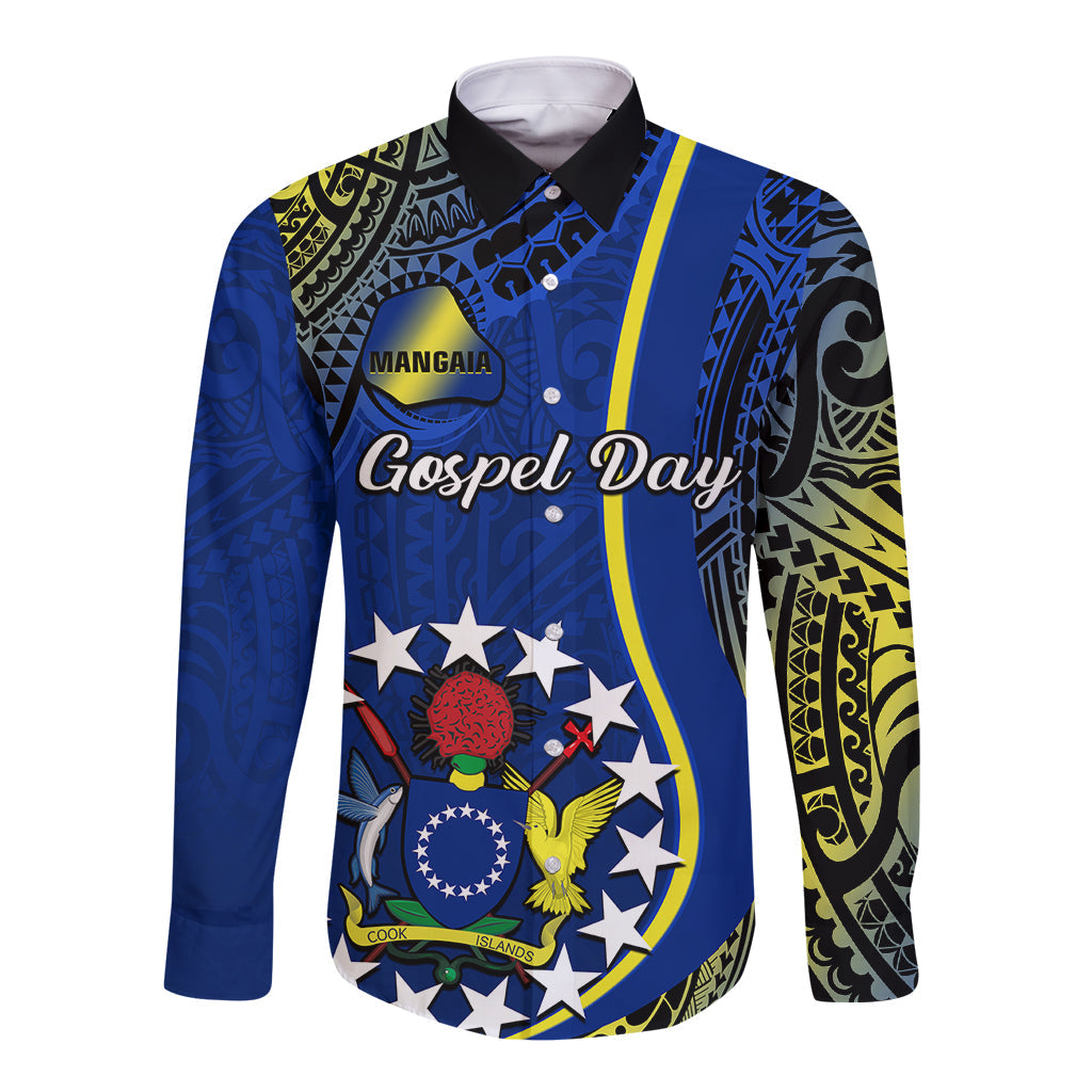Personalised Cook Islands Long Sleeve Button Shirt Mangaia Gospel Day Blue Version