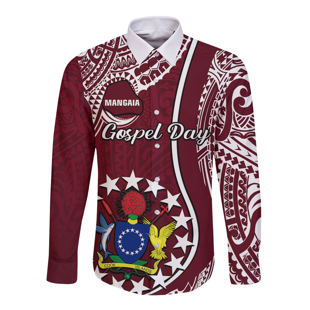 Personalised June 15 Mangaia Gospel Day Mangaia Cook Islands Long Sleeve Button Shirt Maroon Version