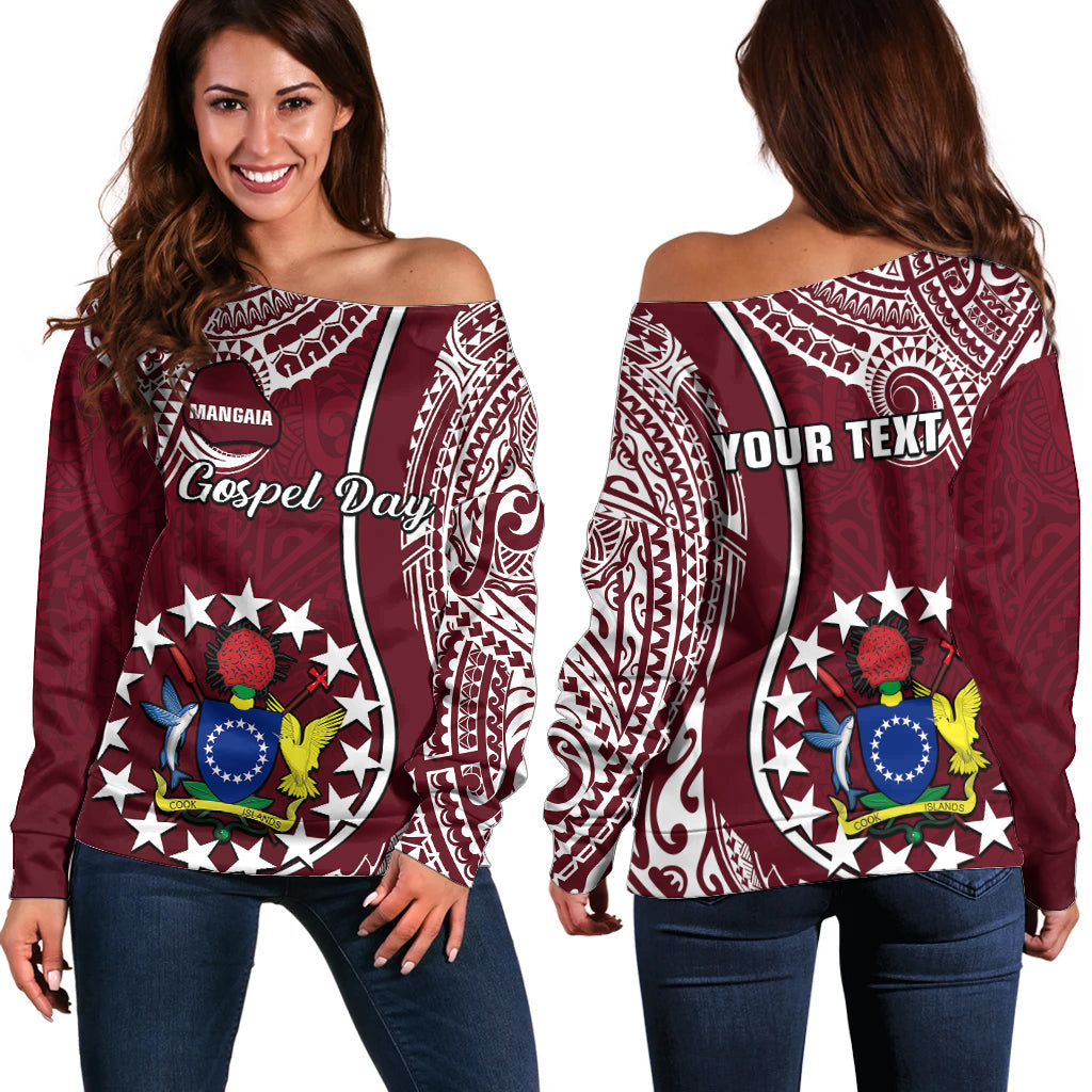 Personalised June 15 Mangaia Gospel Day Mangaia Cook Islands Off Shoulder Sweater Maroon Version