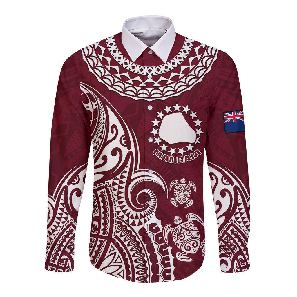 Mangaia Cook Islands Long Sleeve Button Shirt Polynesian Sea Turtle