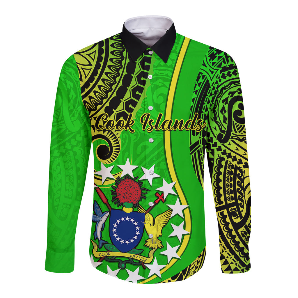 Polynesian Cook Islands Long Sleeve Button Shirt Kuki Airani Coat Of Arms