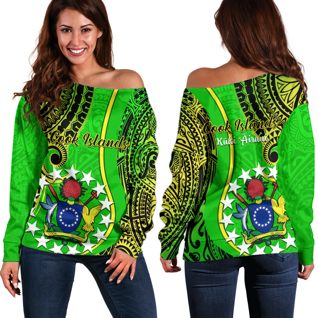 Polynesian Cook Islands Off Shoulder Sweater Kuki Airani Coat Of Arms