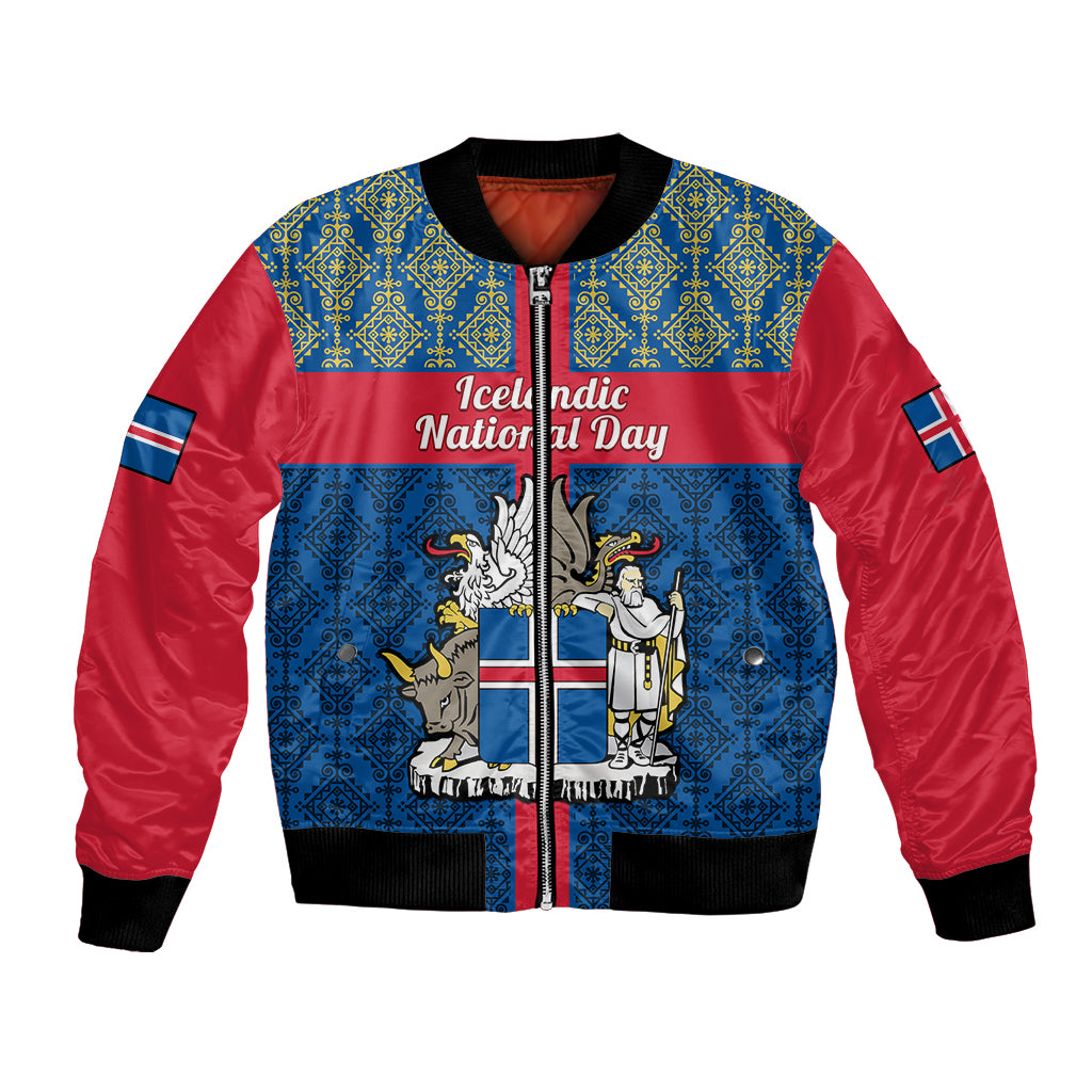 17 June Iceland National Day Bomber Jacket Icelandic Folk Pattern
