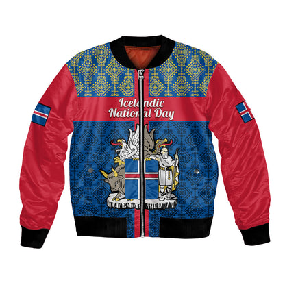 17 June Iceland National Day Bomber Jacket Icelandic Folk Pattern