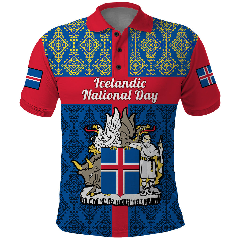 17 June Iceland National Day Polo Shirt Icelandic Folk Pattern