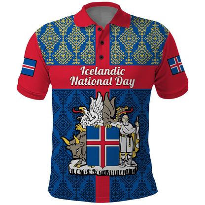 17 June Iceland National Day Polo Shirt Icelandic Folk Pattern