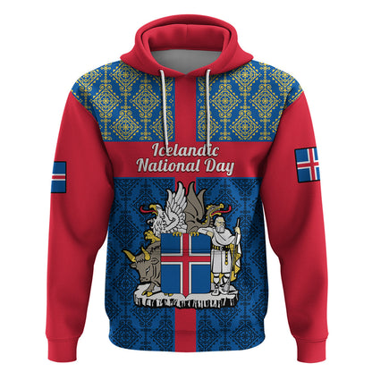 Personalised 17 June Iceland National Day Hoodie Icelandic Folk Pattern