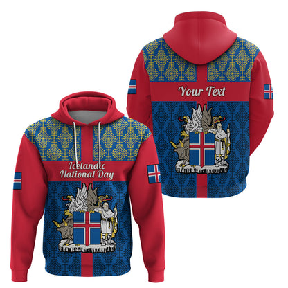 Personalised 17 June Iceland National Day Hoodie Icelandic Folk Pattern