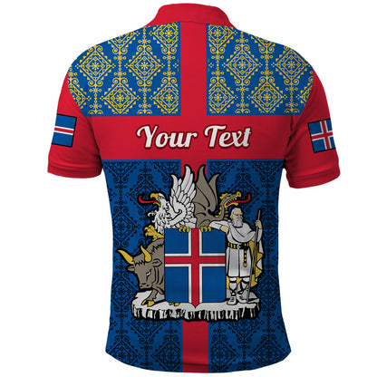 Personalised 17 June Iceland National Day Polo Shirt Icelandic Folk Pattern