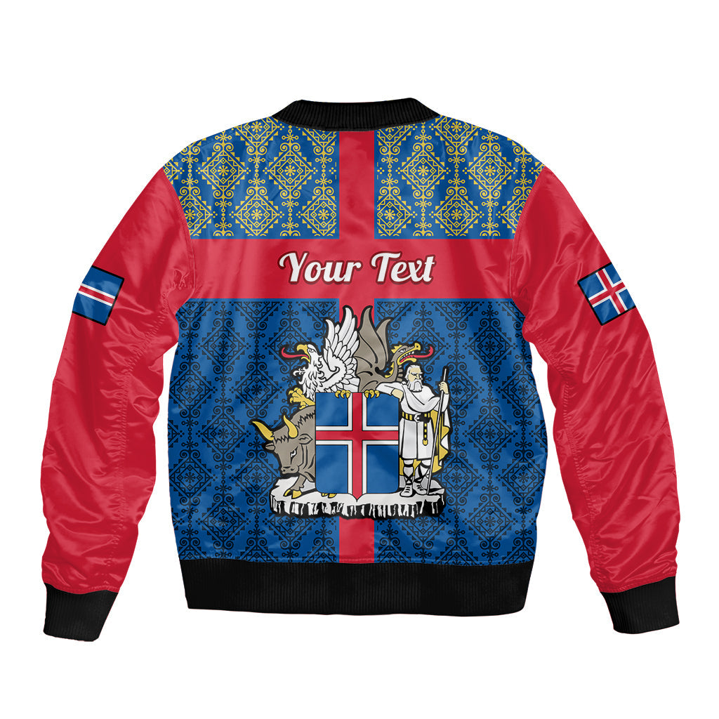 Personalised 17 June Iceland National Day Sleeve Zip Bomber Jacket Icelandic Folk Pattern