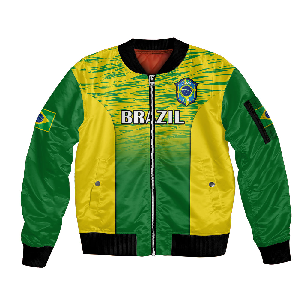 Custom Brazil Football Sleeve Zip Bomber Jacket 2023 World Cup Go Selecao Gradient Style