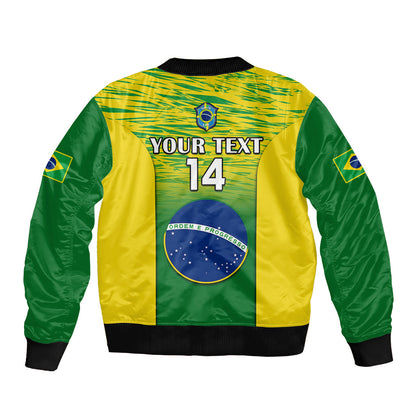 Custom Brazil Football Sleeve Zip Bomber Jacket 2023 World Cup Go Selecao Gradient Style