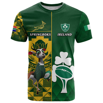 South Africa And Ireland Rugby T Shirt 2023 World Cup Springboks Shamrocks Together