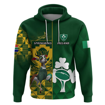 Custom South Africa And Ireland Rugby Hoodie 2023 World Cup Springboks Shamrocks Together
