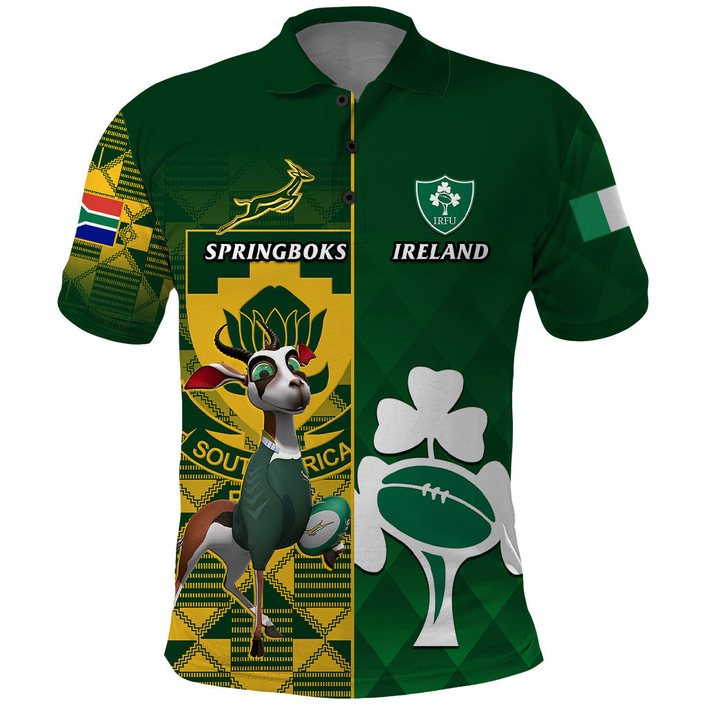 Custom South Africa And Ireland Rugby Polo Shirt 2023 World Cup Springboks Shamrocks Together
