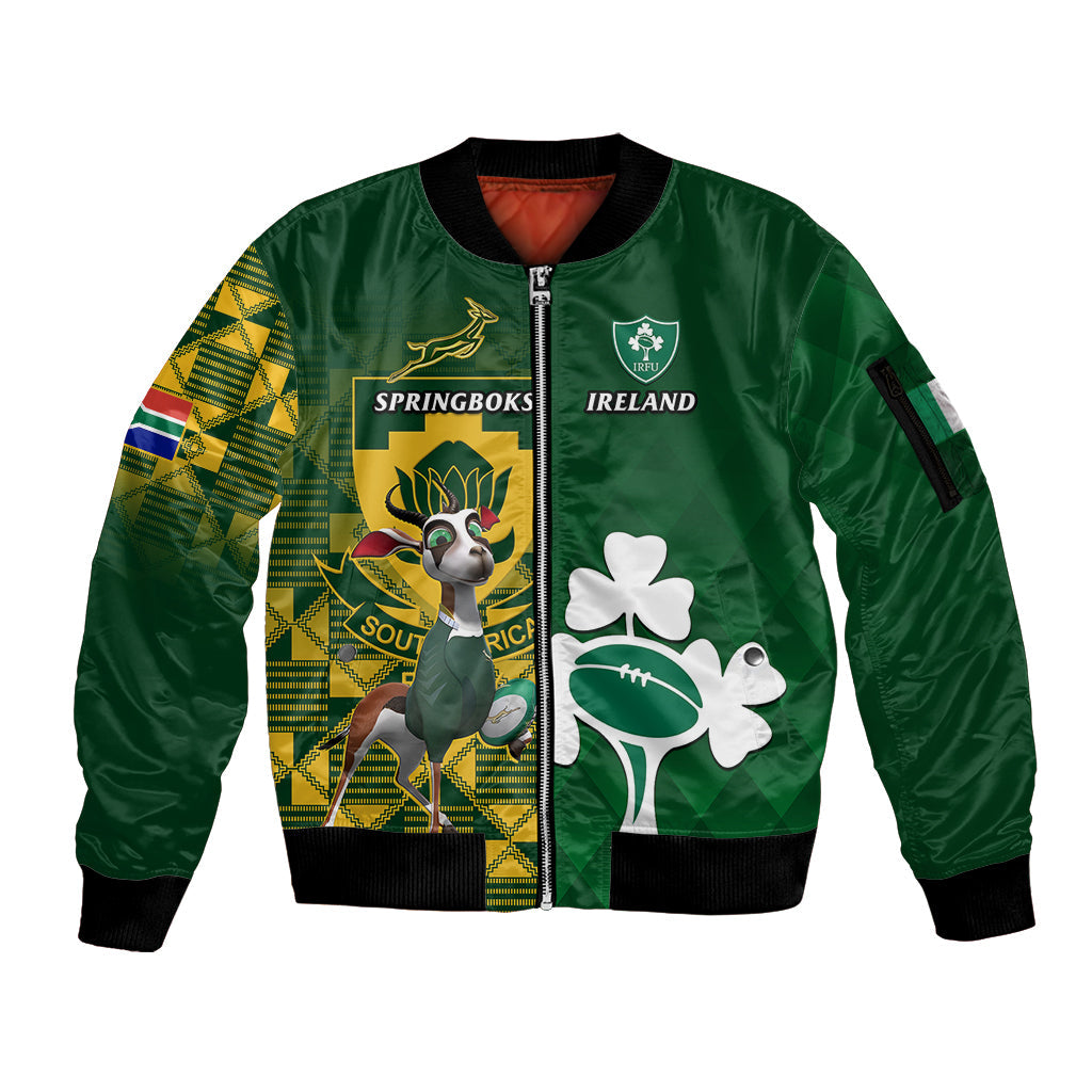Custom South Africa And Ireland Rugby Sleeve Zip Bomber Jacket 2023 World Cup Springboks Shamrocks Together