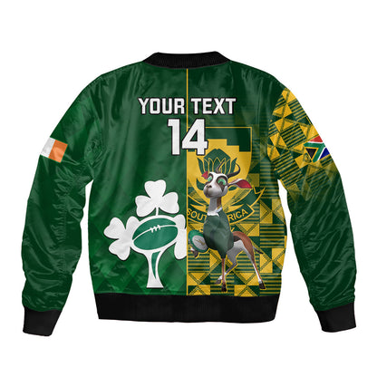 Custom South Africa And Ireland Rugby Sleeve Zip Bomber Jacket 2023 World Cup Springboks Shamrocks Together