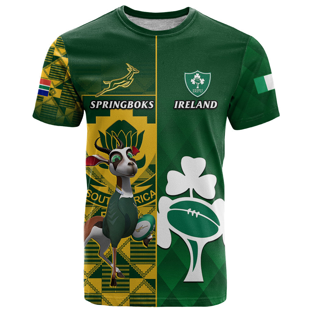 Custom South Africa And Ireland Rugby T Shirt 2023 World Cup Springboks Shamrocks Together