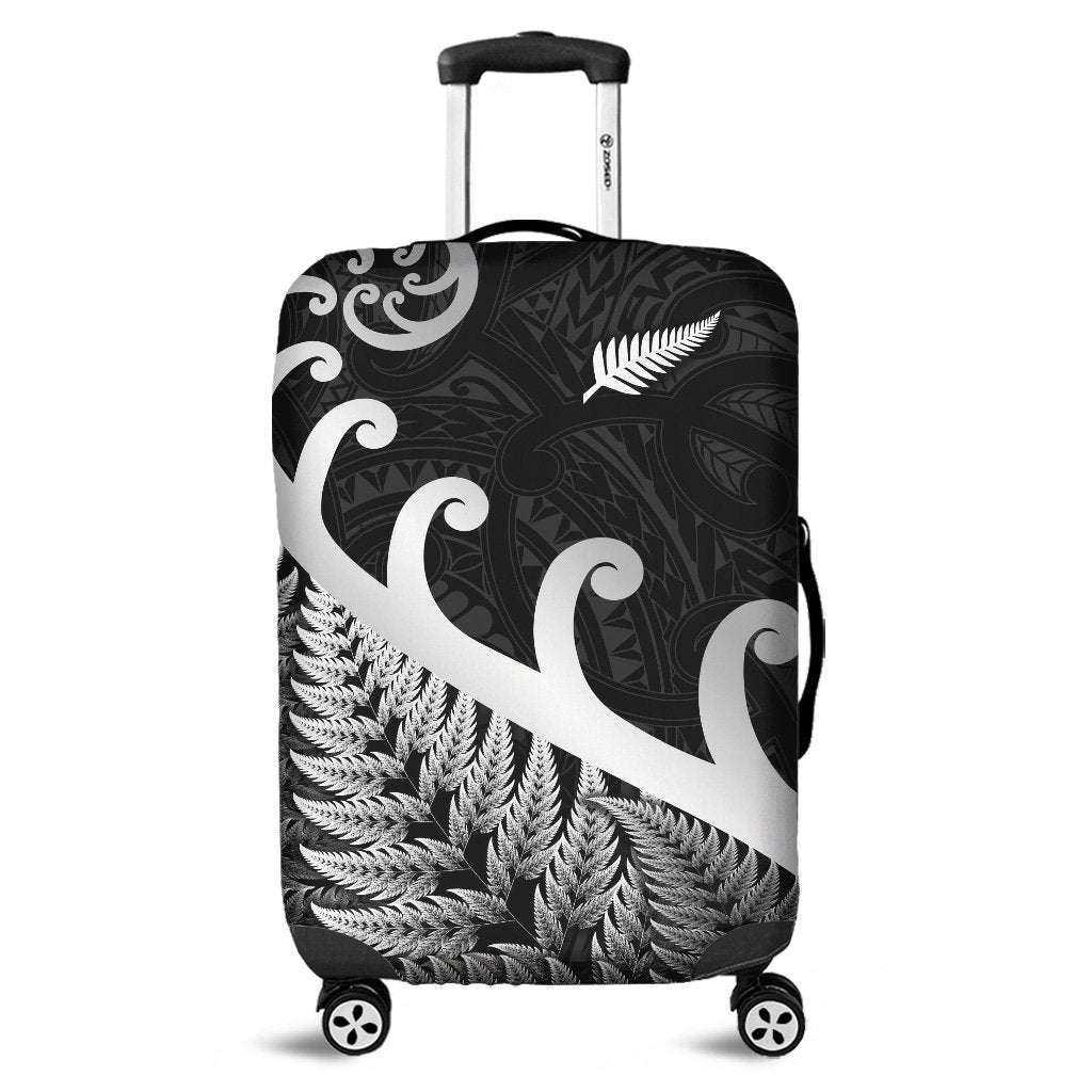 New Zealand Rugby Maori Luggage Cover Silver Fern Koru Vibes Black