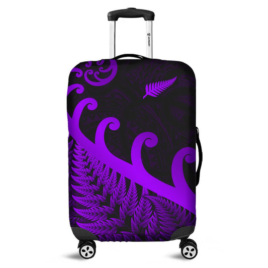 New Zealand Rugby Maori Luggage Cover Silver Fern Koru Vibes Purple