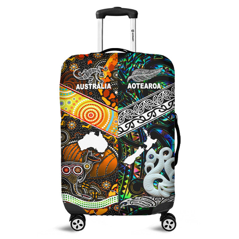New Zealand Maori Aotearoa And Australia Aboriginal Luggage Cover Together Paua Shell