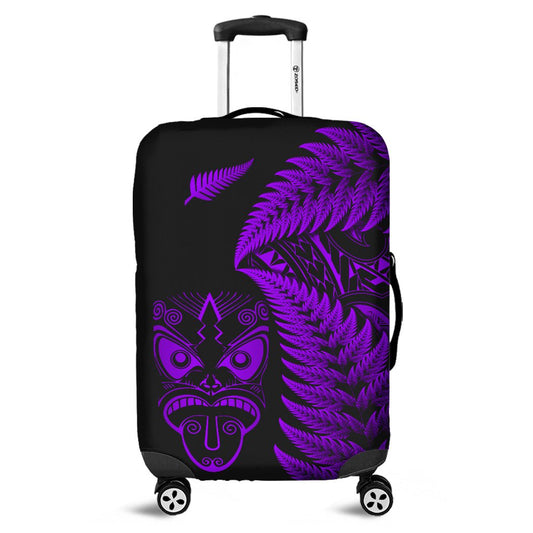 New Zealand Haka Rugby Maori Luggage Cover Silver Fern Vibes Purple