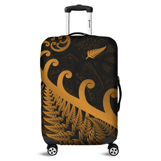 New Zealand Rugby Maori Luggage Cover Silver Fern Koru Vibes Gold