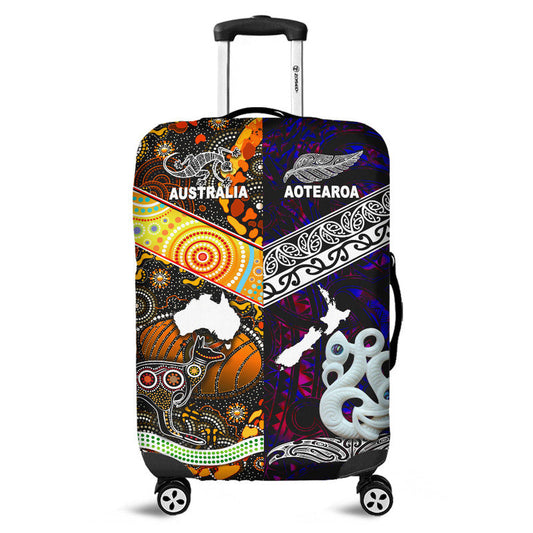 New Zealand Maori Aotearoa And Australia Aboriginal Luggage Cover Together Purple