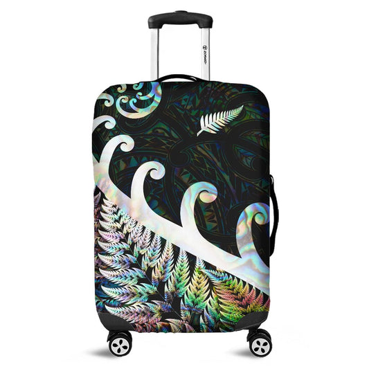 New Zealand Rugby Maori Luggage Cover Silver Fern Koru Vibes Paua Shell