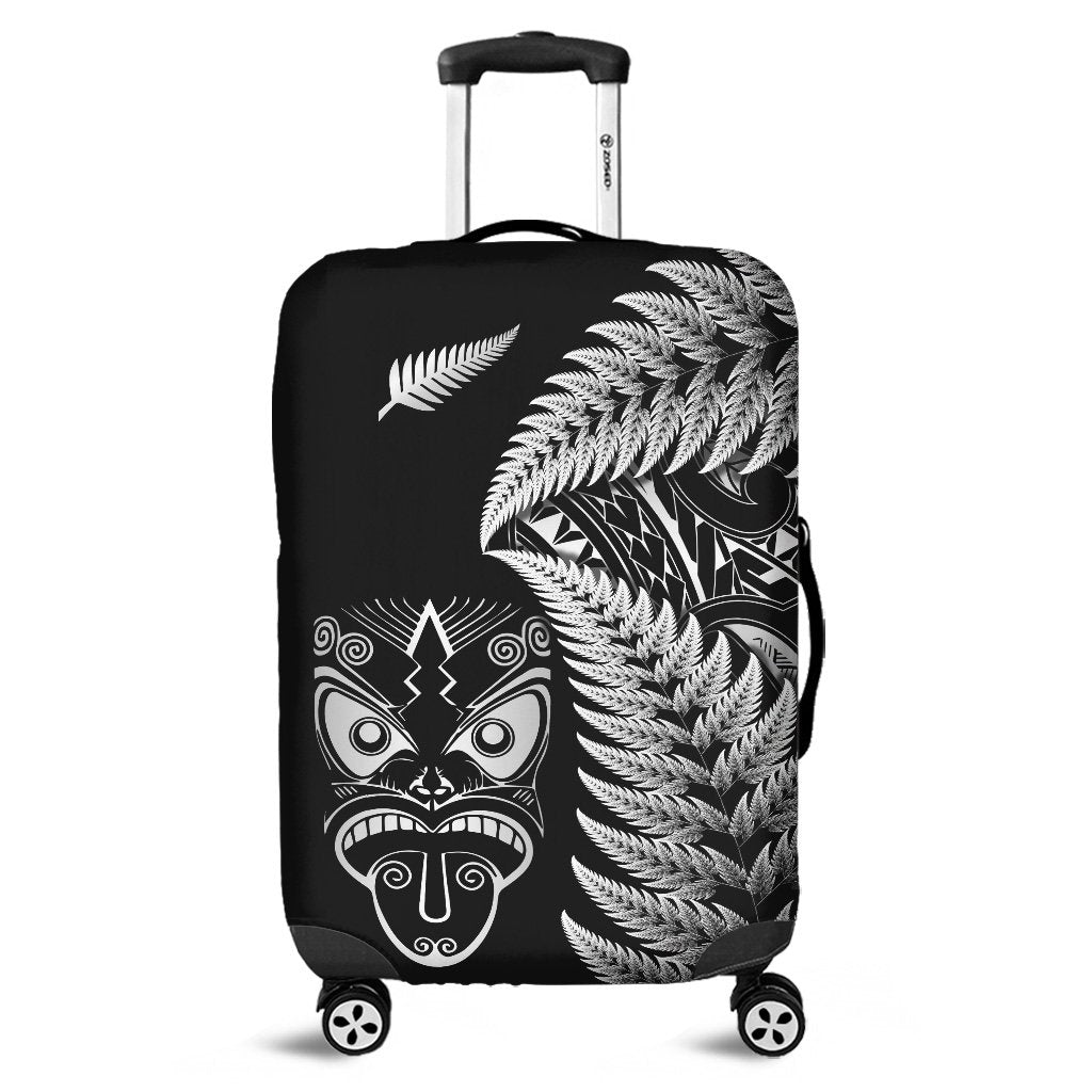 New Zealand Haka Rugby Maori Luggage Cover Silver Fern Vibes Black
