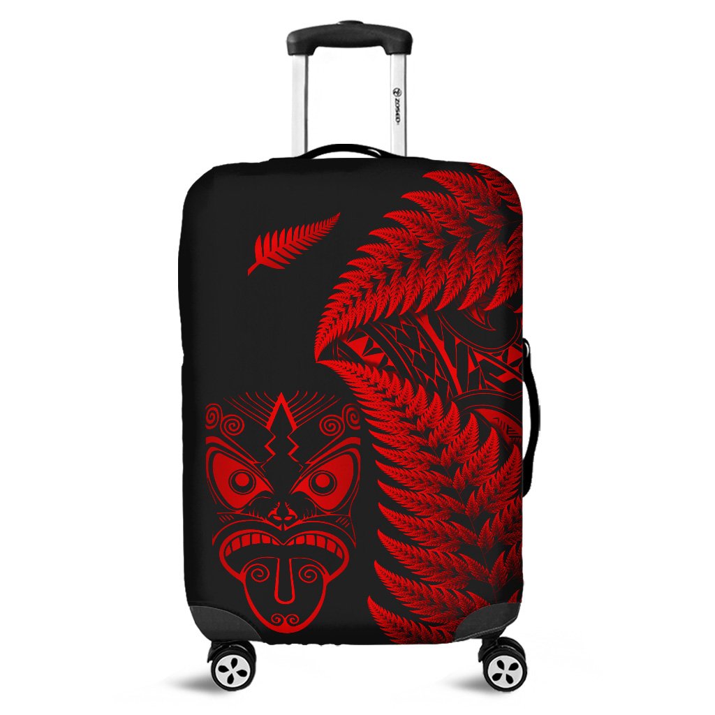 New Zealand Haka Rugby Maori Luggage Cover Silver Fern Vibes Red
