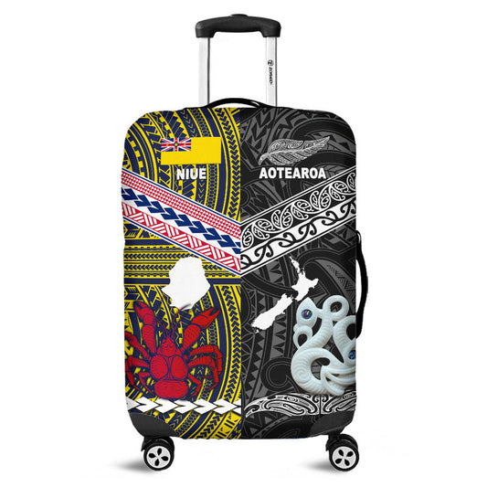 New Zealand And Niue Luggage Cover Together Black