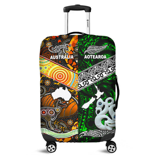 New Zealand Maori Aotearoa And Australia Aboriginal Luggage Cover Together Green