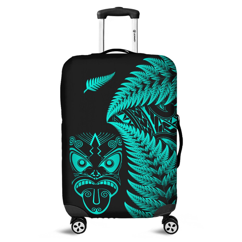New Zealand Haka Rugby Maori Luggage Cover Silver Fern Vibes Turquoise
