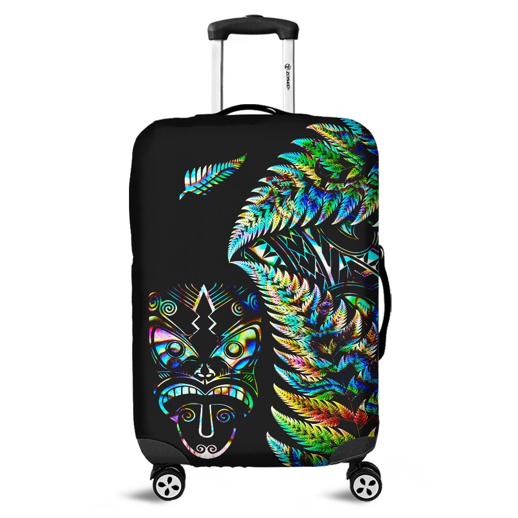 New Zealand Haka Rugby Maori Luggage Cover Silver Fern Vibes Paua Shell
