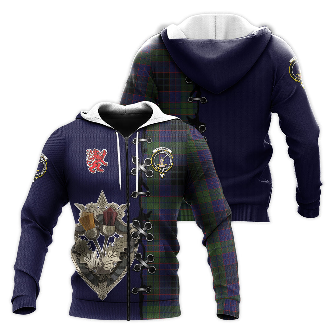 Printivon Lumsden Hunting Tartan Hoodie Lion Rampant And Celtic Thistle Style