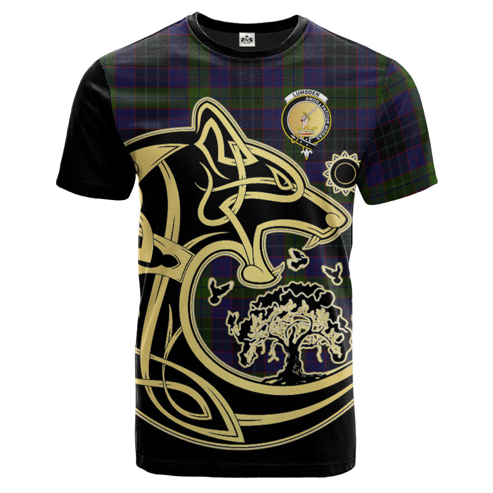 Printivon Lumsden Hunting Crest Celtic Wolf Tartan T Shirt Custom Your Text