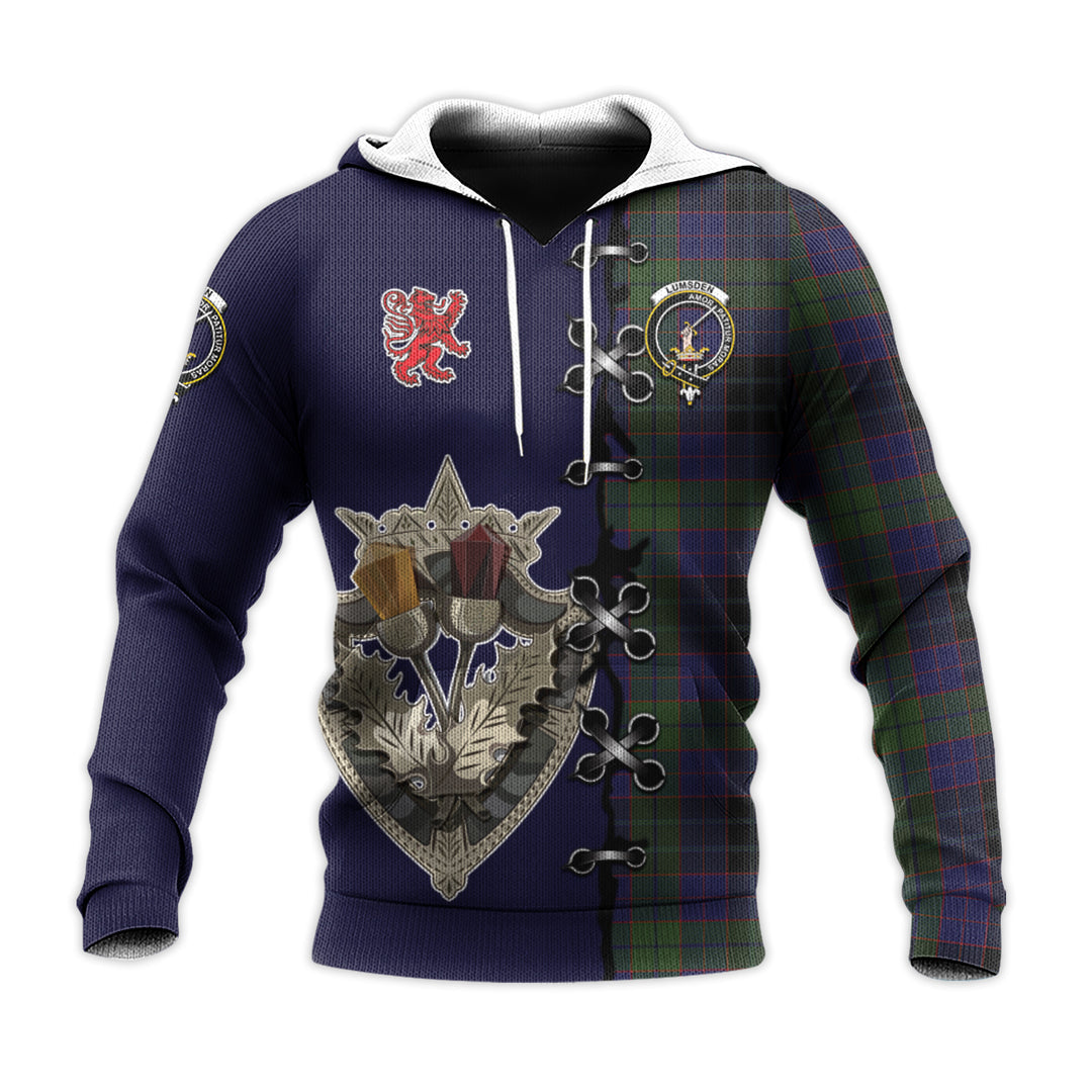 Printivon Lumsden Hunting Tartan Hoodie Lion Rampant And Celtic Thistle Style