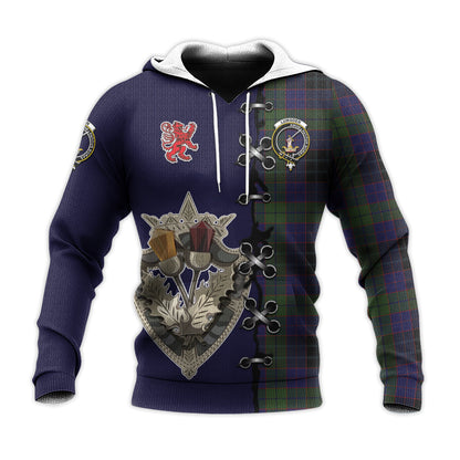 Printivon Lumsden Hunting Tartan Hoodie Lion Rampant And Celtic Thistle Style