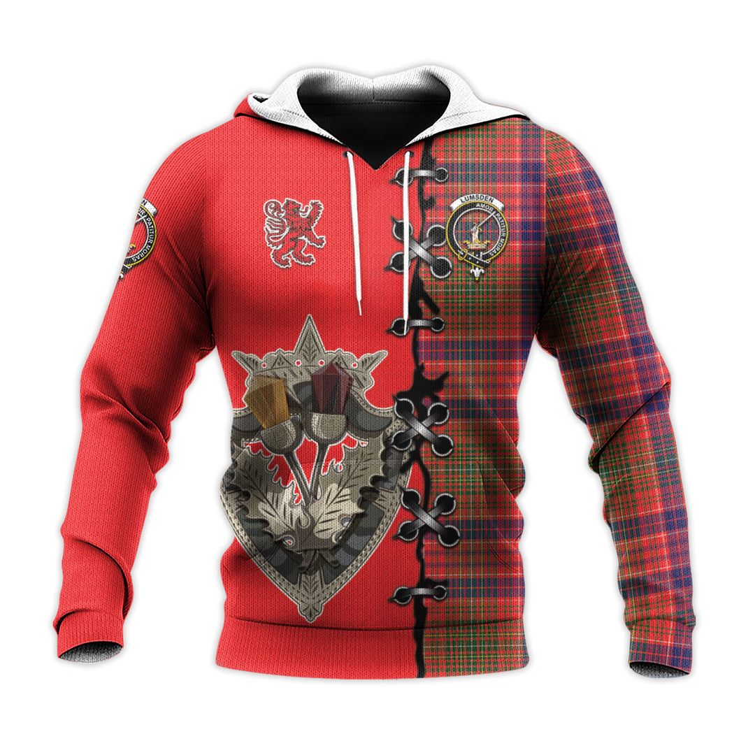 Printivon Lumsden Modern Tartan Hoodie Lion Rampant And Celtic Thistle Style