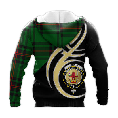 Printivon Lundin Clan Believe In Me Crest Tartan Knitted Hoodie Custom Your Text