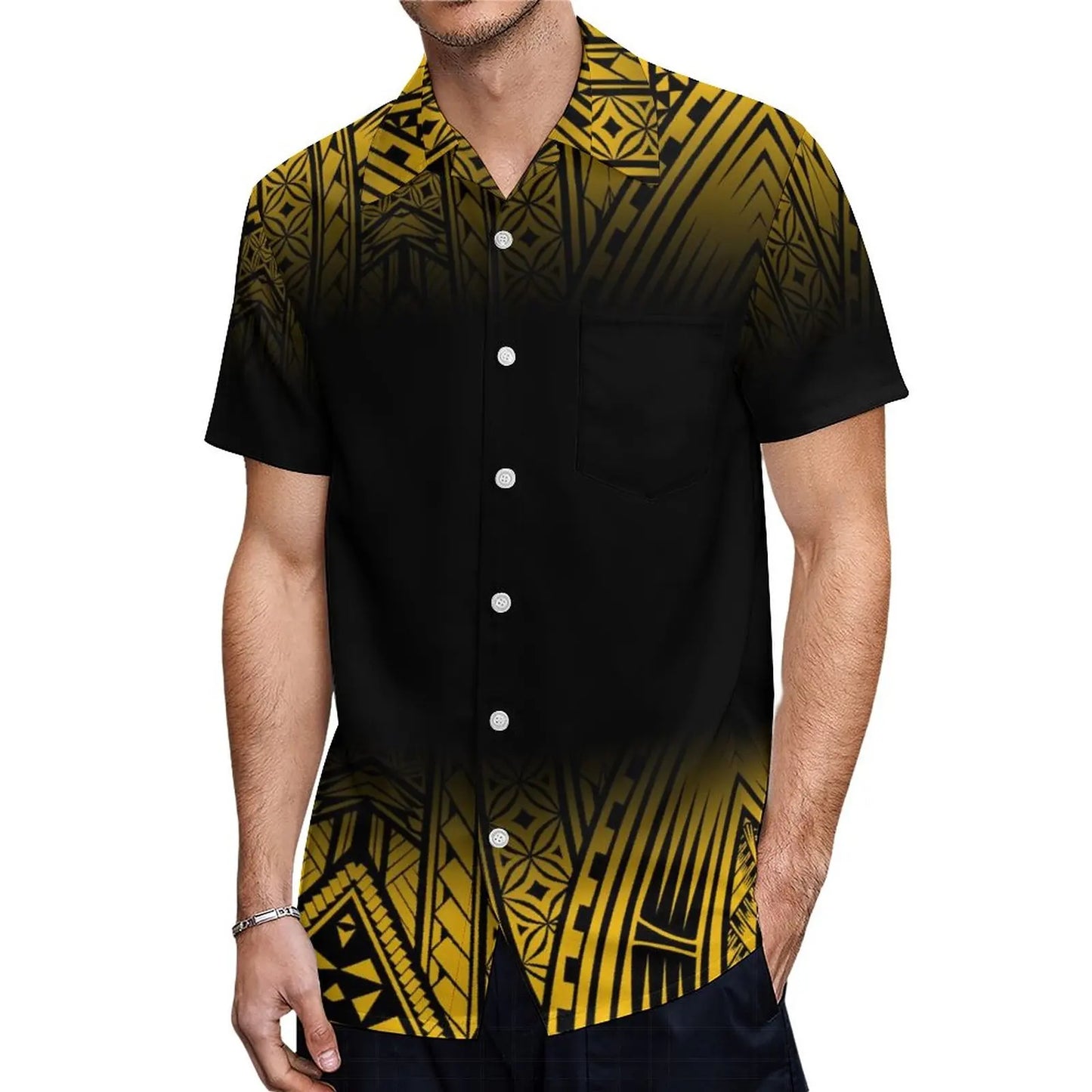 Polynesian Traditional Tribal Pattern Black Couple Set Half Style Puletasi Dress Man Shirt Matching Outfit