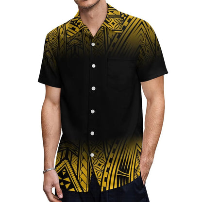 Polynesian Traditional Tribal Pattern Black Couple Set Half Style Puletasi Dress Man Shirt Matching Outfit