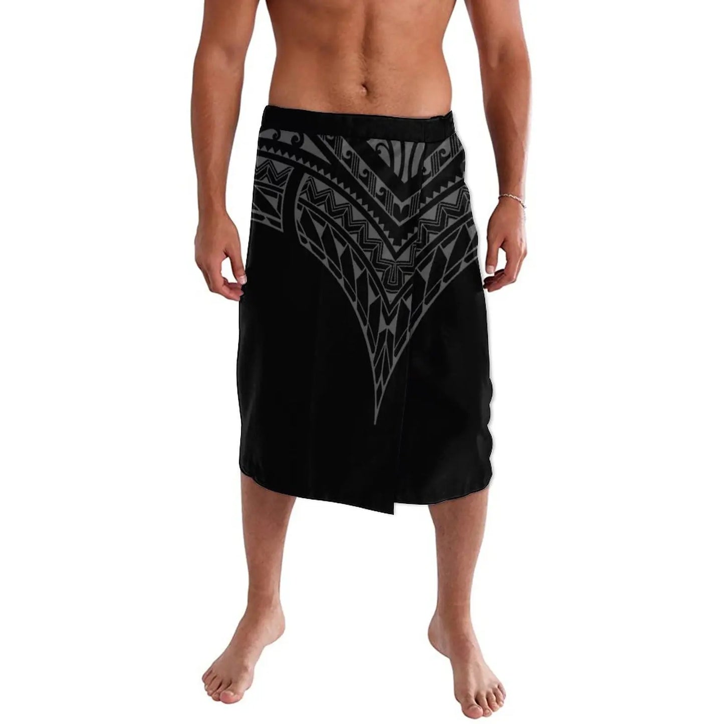 Black Polynesian Tribal Pattern Menswear Ie Faitaga Samoa Lavalava Island Wear Wrap Skirt