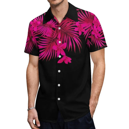 Polynesian Traditional Tribal Flowers Pattern Pink Couple Set Puletasi Dress Man Shirt Matching Outfit